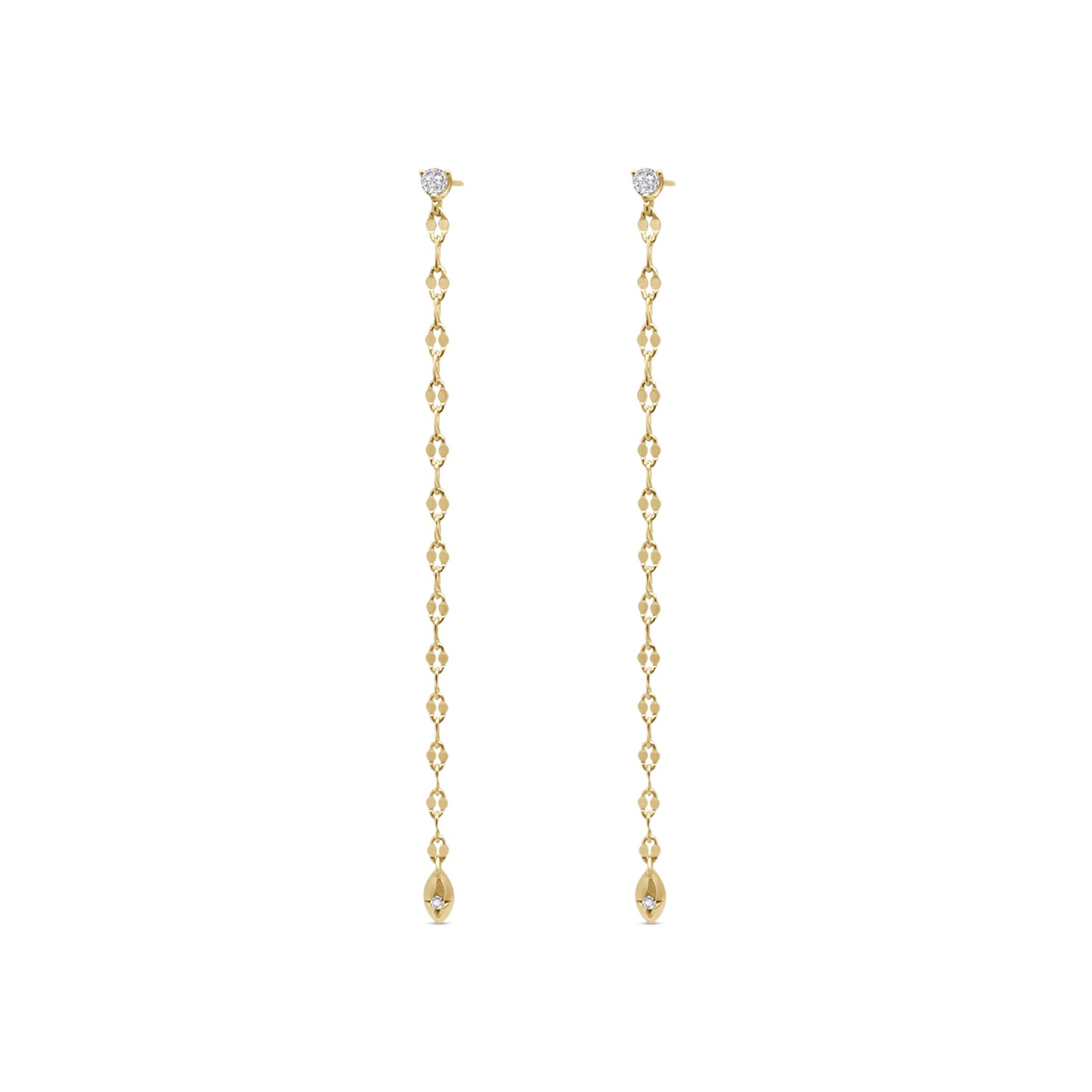 Gold chain earrings on a white background