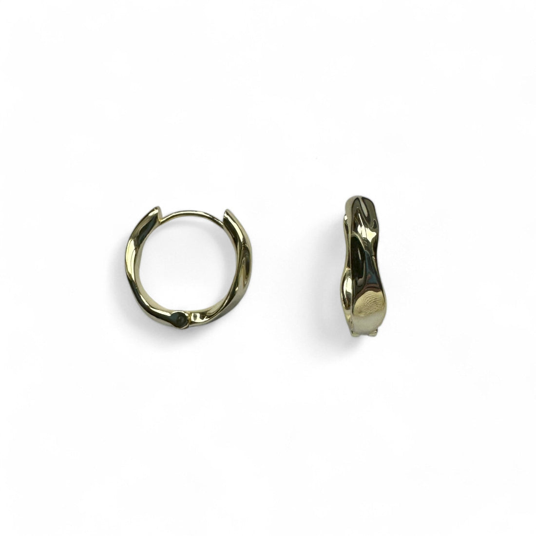 statement organis shaped hoop earrings, shown from front and side perspective on white cut out background