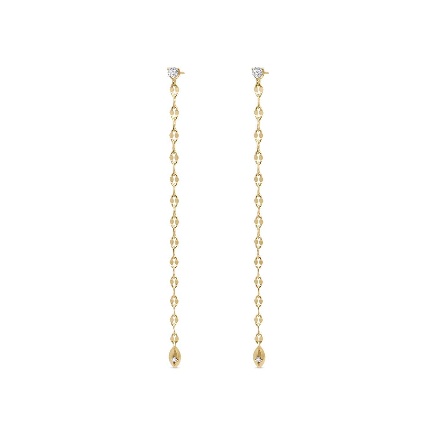 Gold chain earrings on a white background