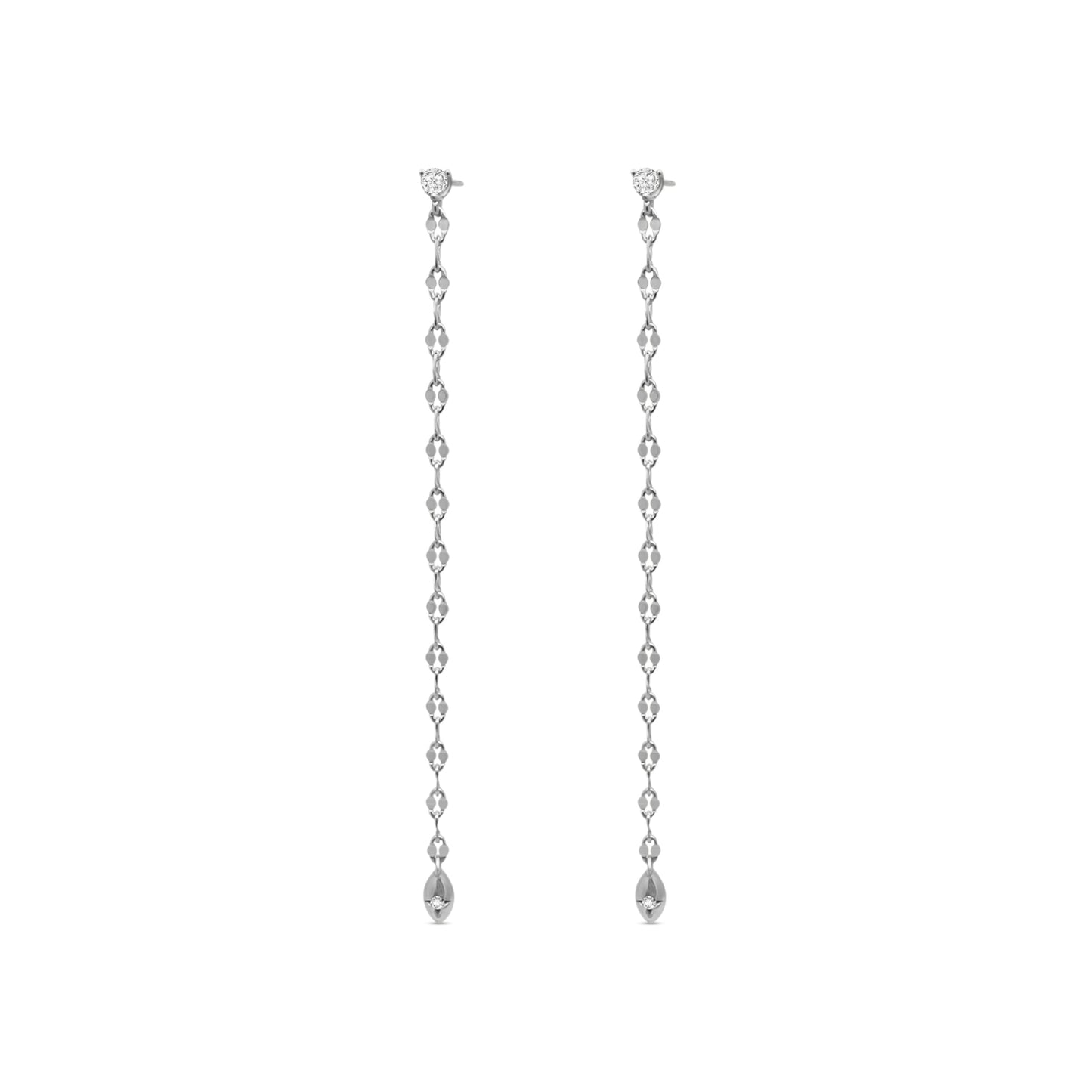 Pair of silver chain earrings on a white background