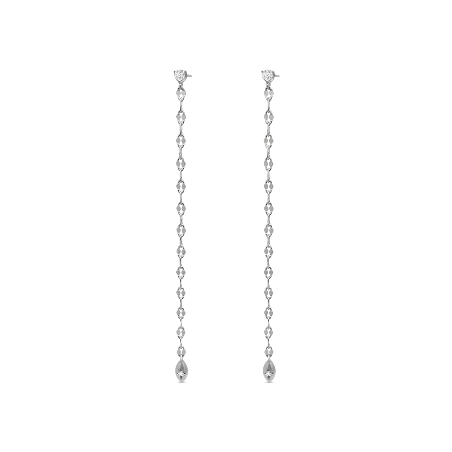 Pair of silver chain earrings on a white background