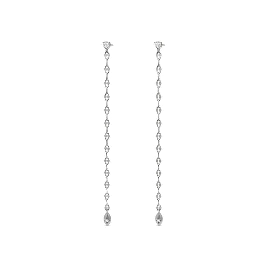 Pair of silver chain earrings on a white background