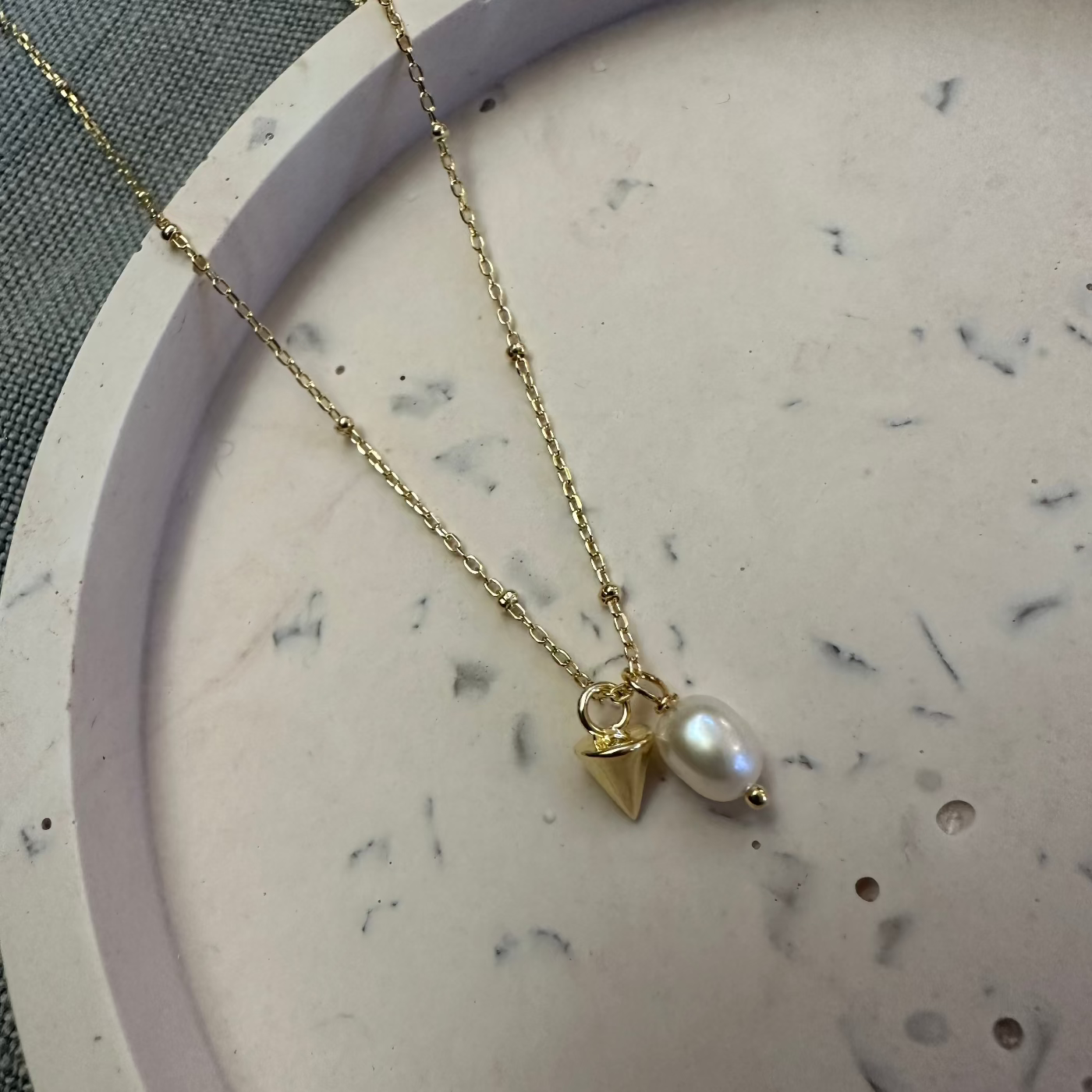 Cone Charm and Freshwater Pearl Necklace