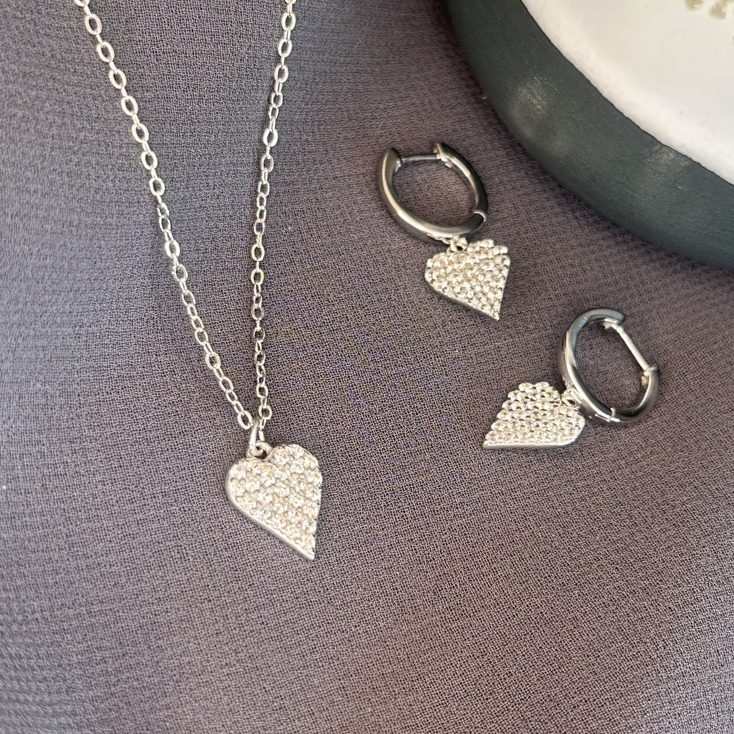 Pave Heart Drop Earrings