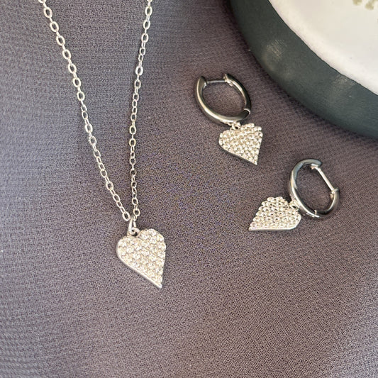 Pave Heart Drop Earrings