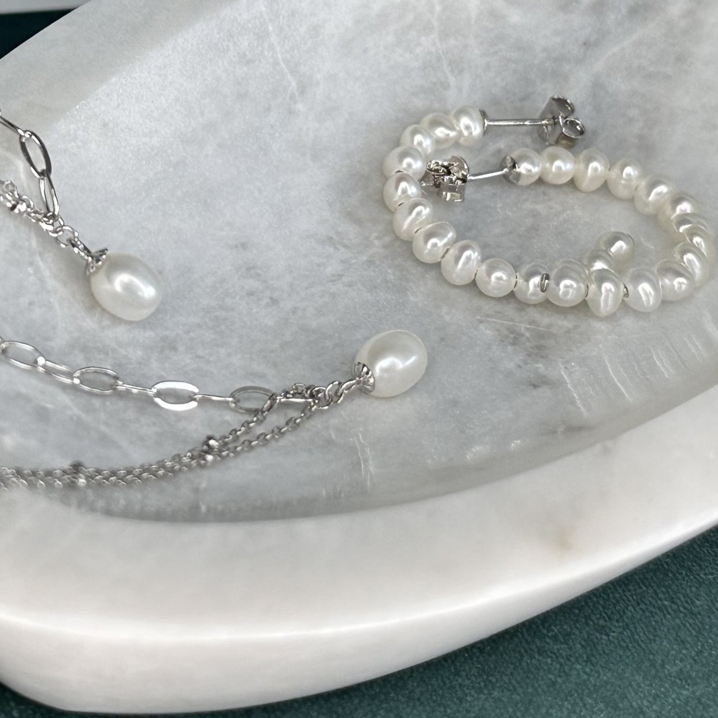 Pearl Drop Charm Sterling Silver Bracelet