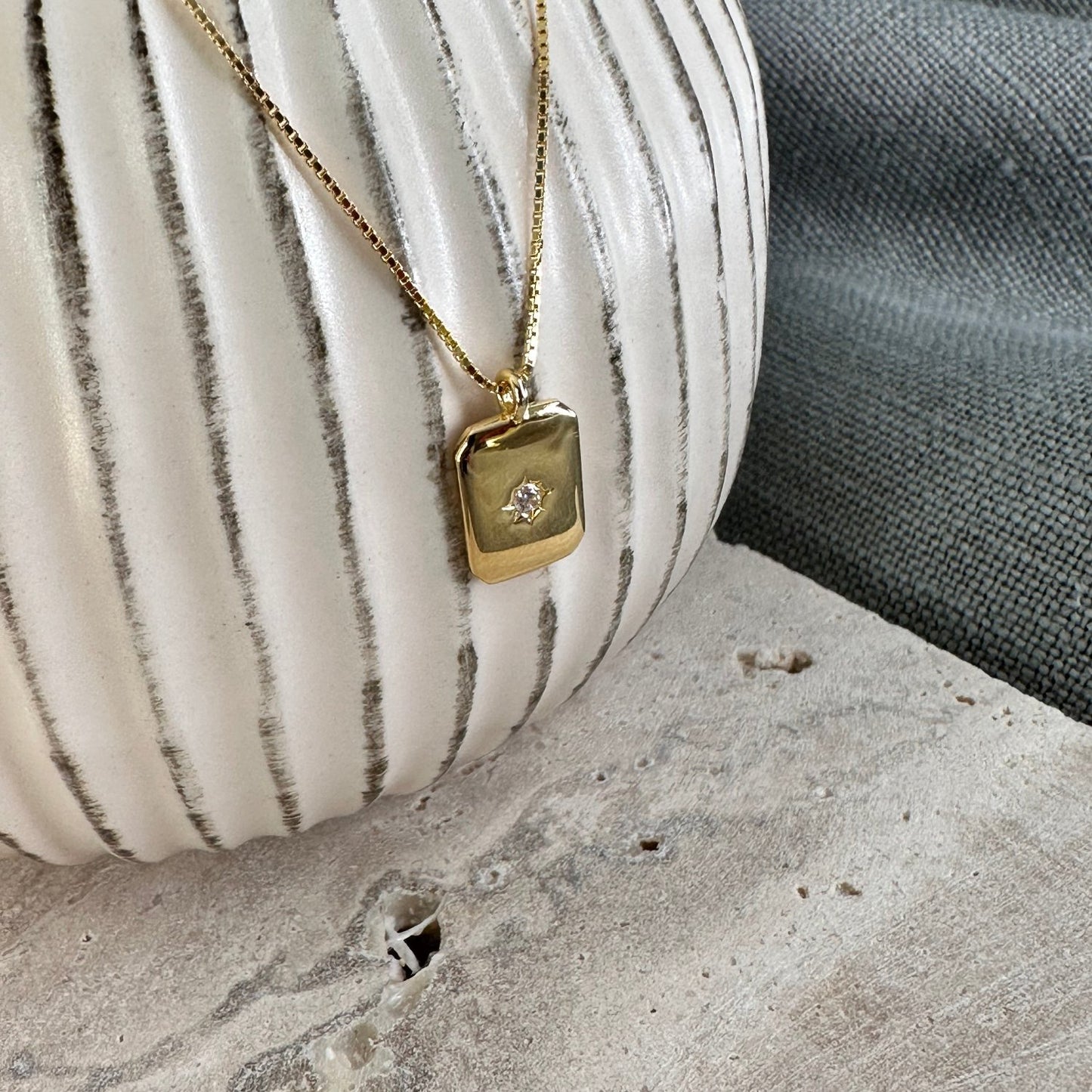 Halo Gemstone Token Pendant Necklace