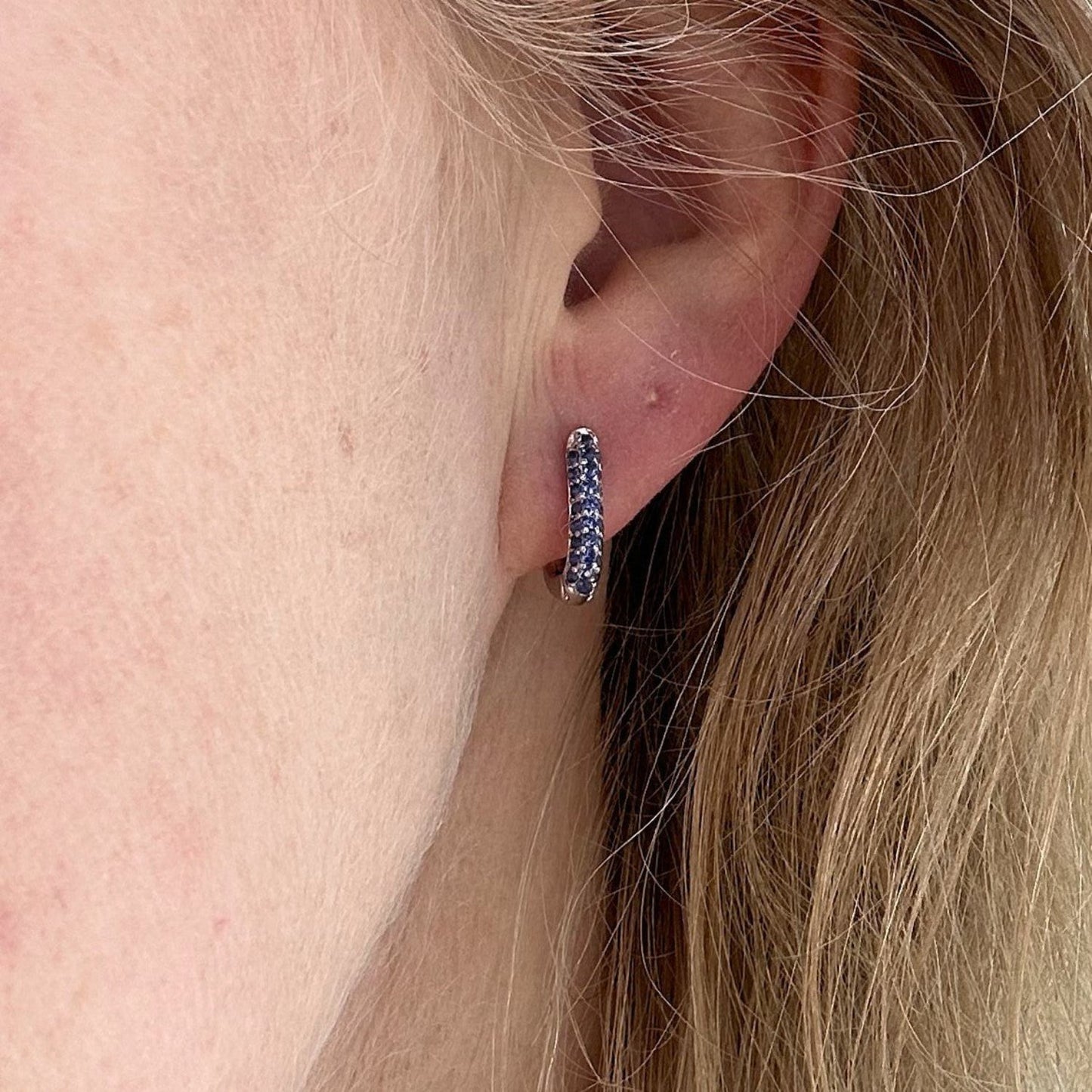 Aurae Oval Pave Gemstone Silver Small Hoop Earrings
