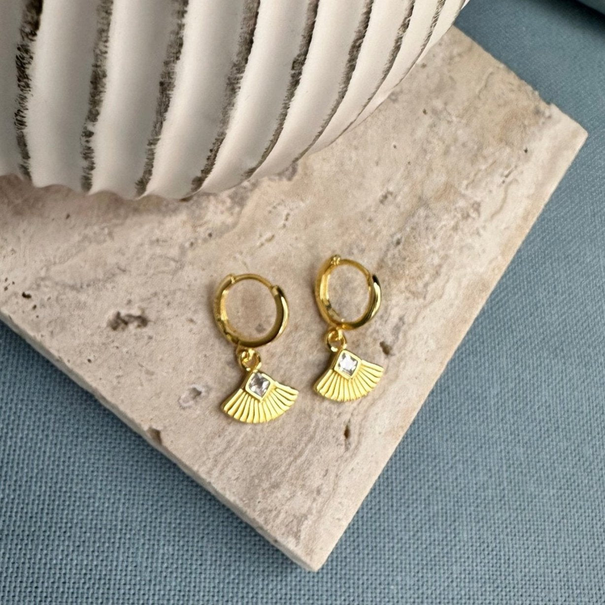 Art Deco Fan Huggie Earrings