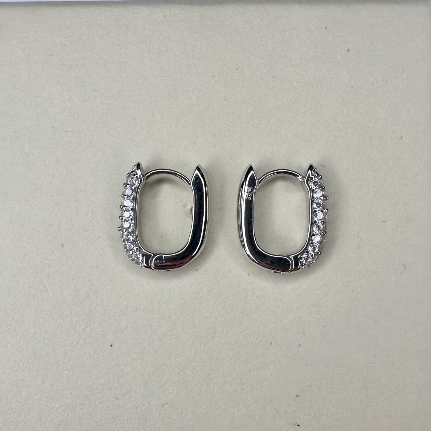 Aurae Oval Pave Gemstone Silver Small Hoop Earrings