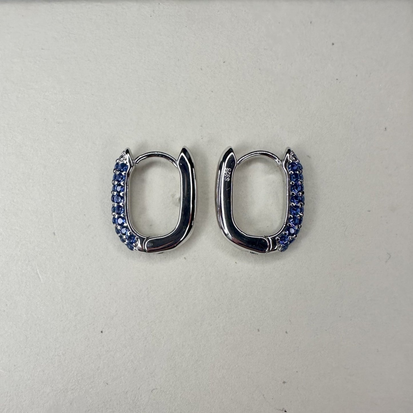 Aurae Oval Pave Gemstone Silver Small Hoop Earrings