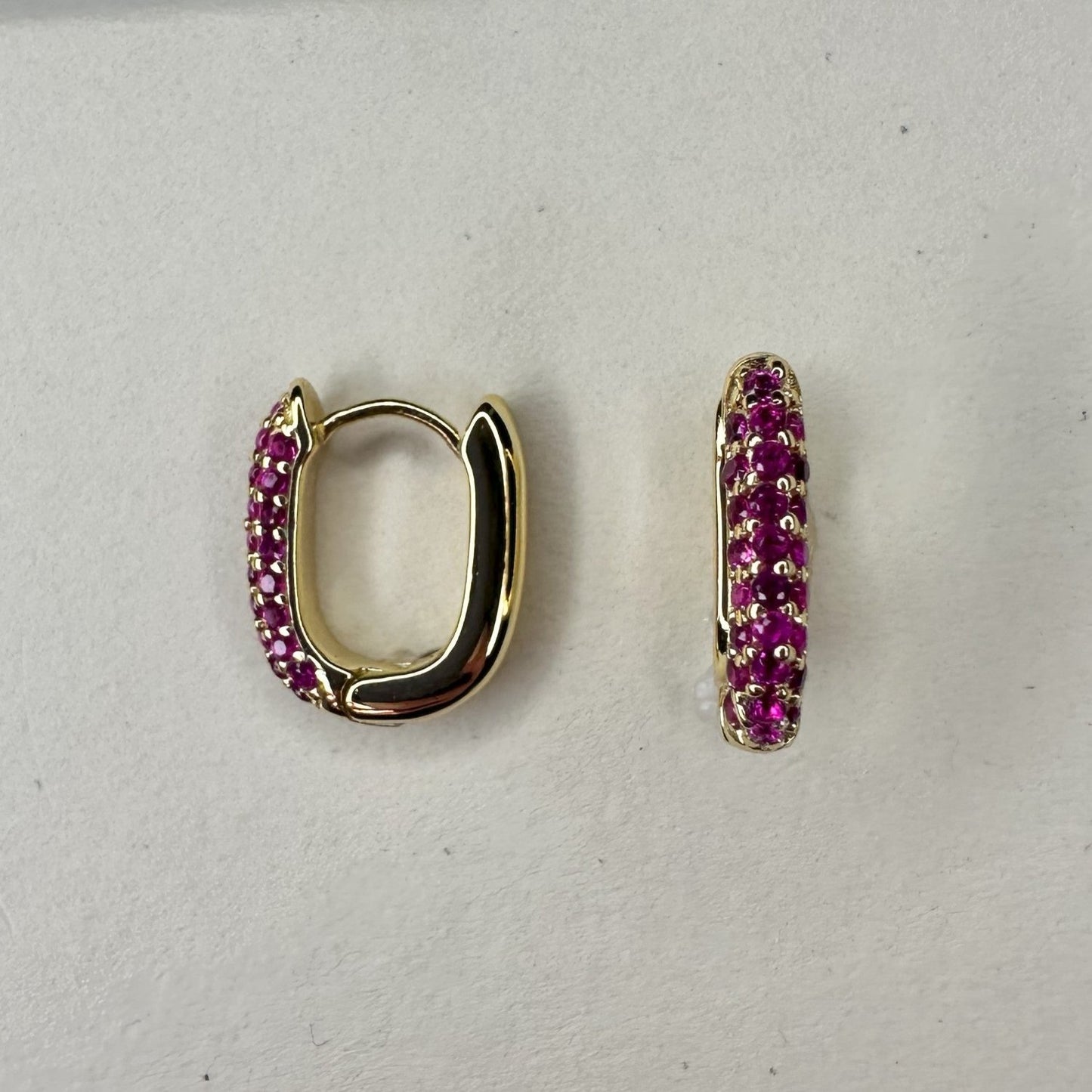 Aurae Oval Pave Gemstone Gold Small Hoop Earrings