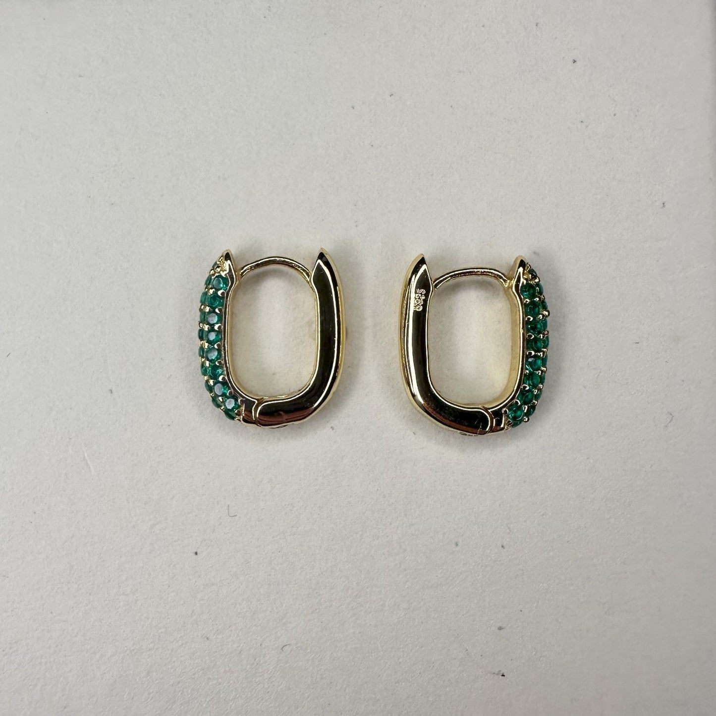 Aurae Oval Pave Gemstone Gold Small Hoop Earrings