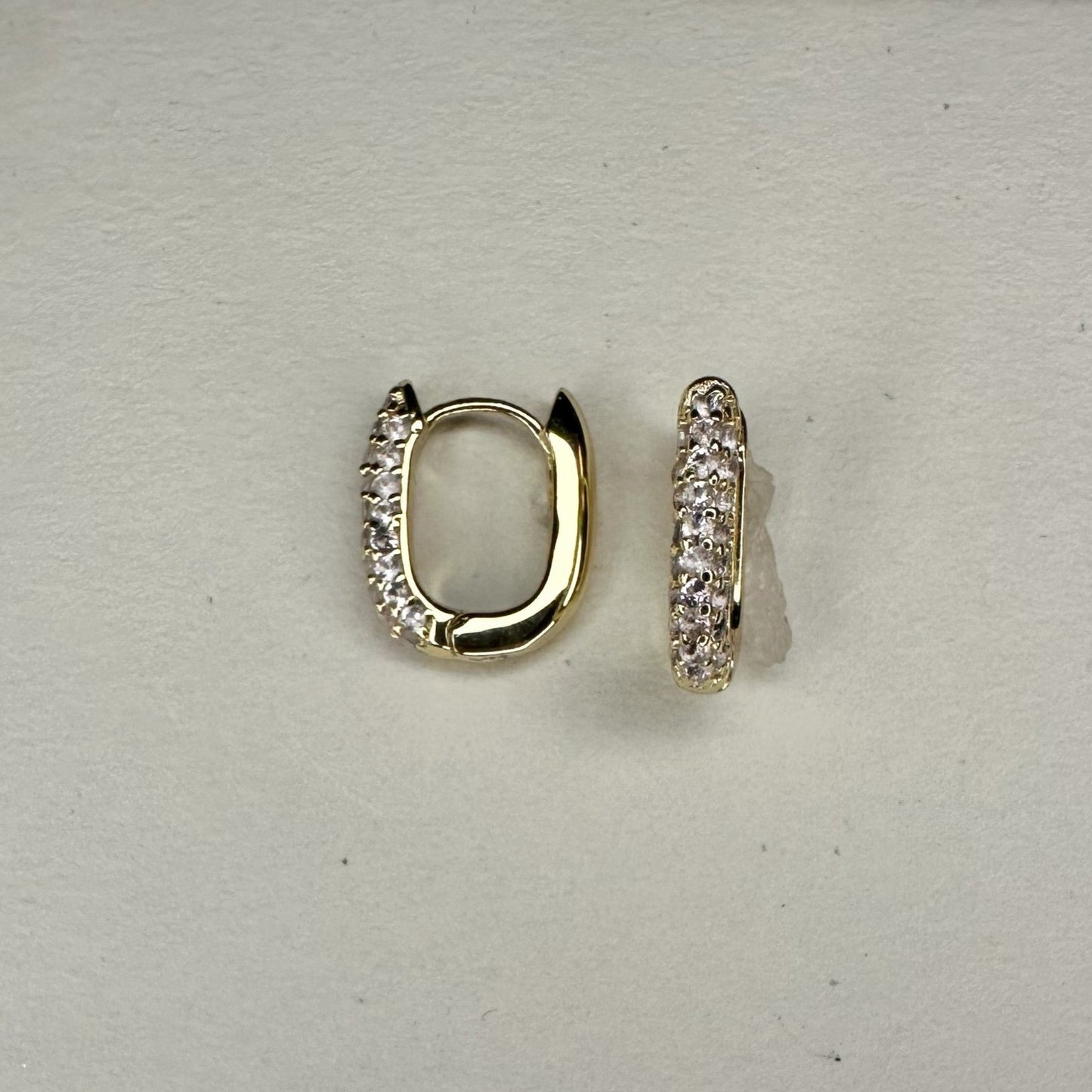 Aurae Oval Pave Gemstone Gold Small Hoop Earrings