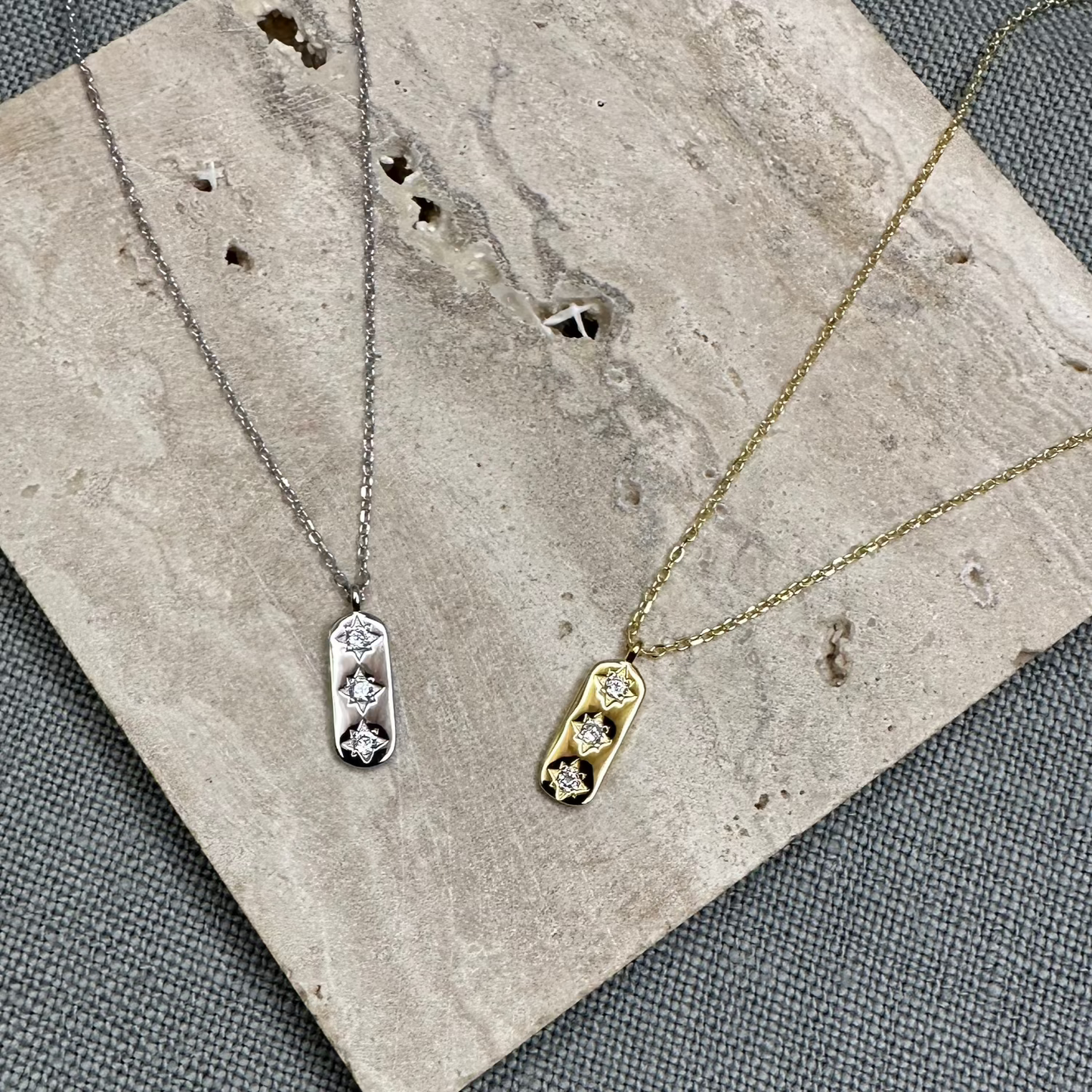 Trio Gemstone Token Necklace