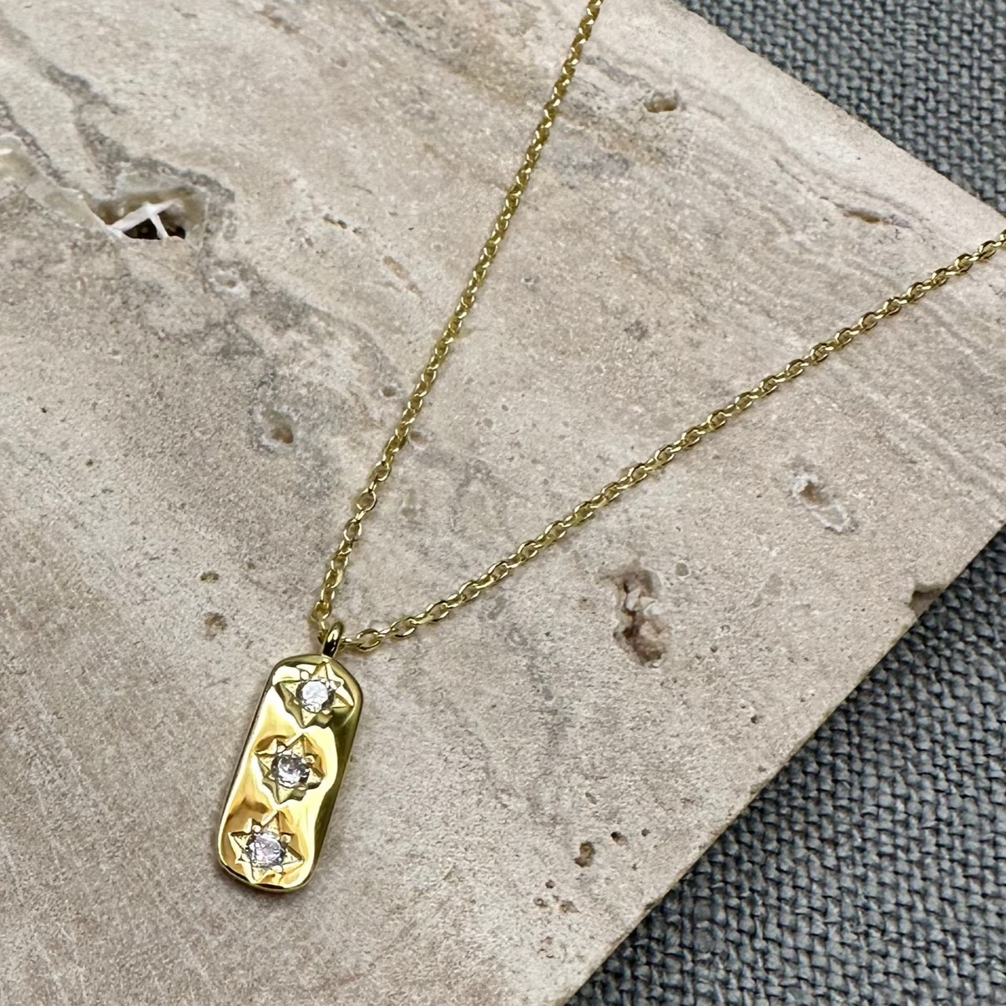Trio Gemstone Token Necklace