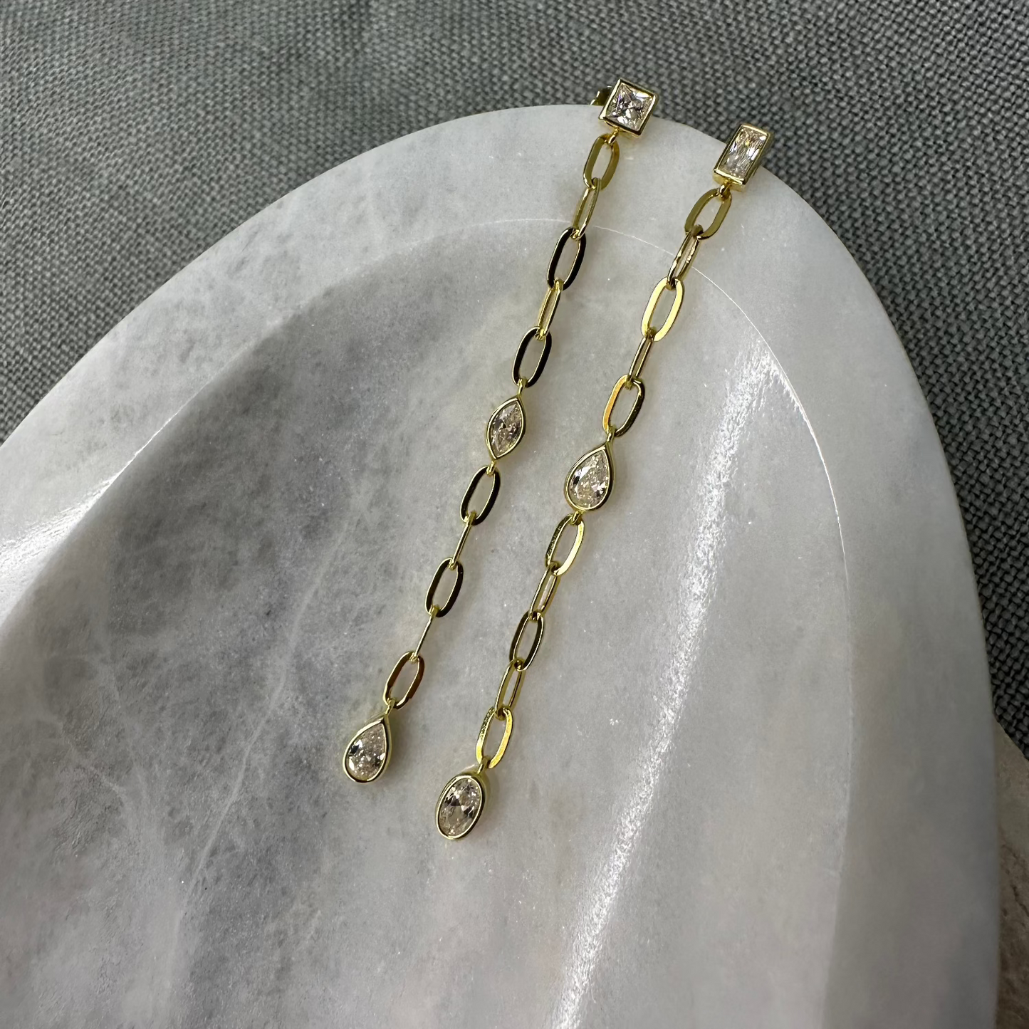 Asymmetric Gemstone Drop Earrings
